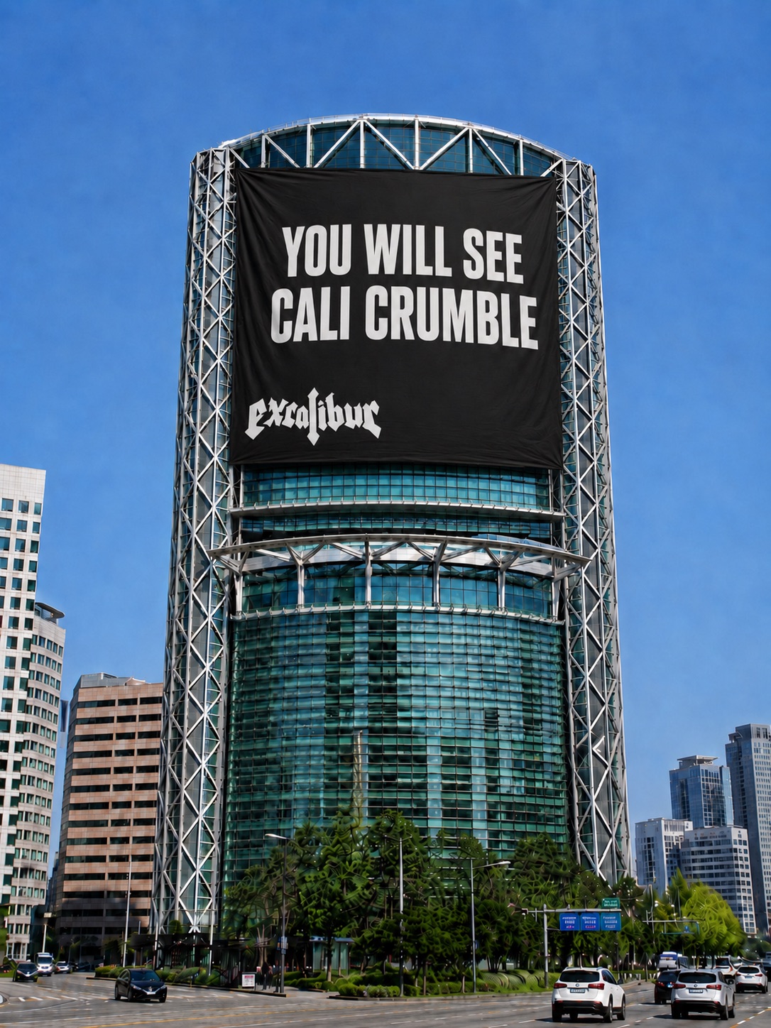 Jongno Tower with the Excalibur banner deployed